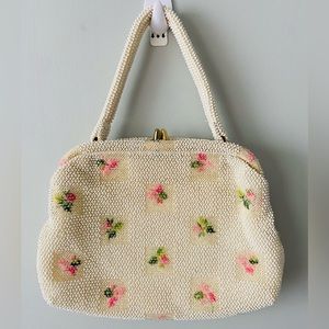 Vintage Lumured pinup 1950s beaded floral handbag excellent condition